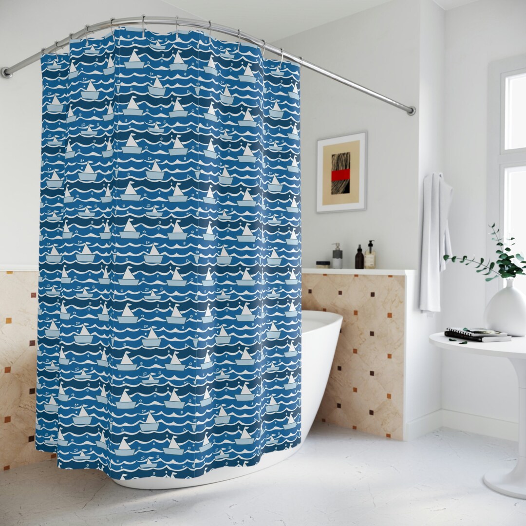 Shower Curtain Boat Waves Ocean Sea Sailing Etsy