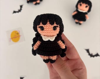 Wednesday Amigurumi Doll Crochet Pattern: Mini Keychain, Addams Family (PDF Pattern-English)