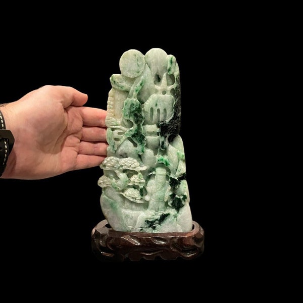 Jadeberg Schnitzerei, hohe Jade handgemachte chinesische Skulptur, Dorfkunst