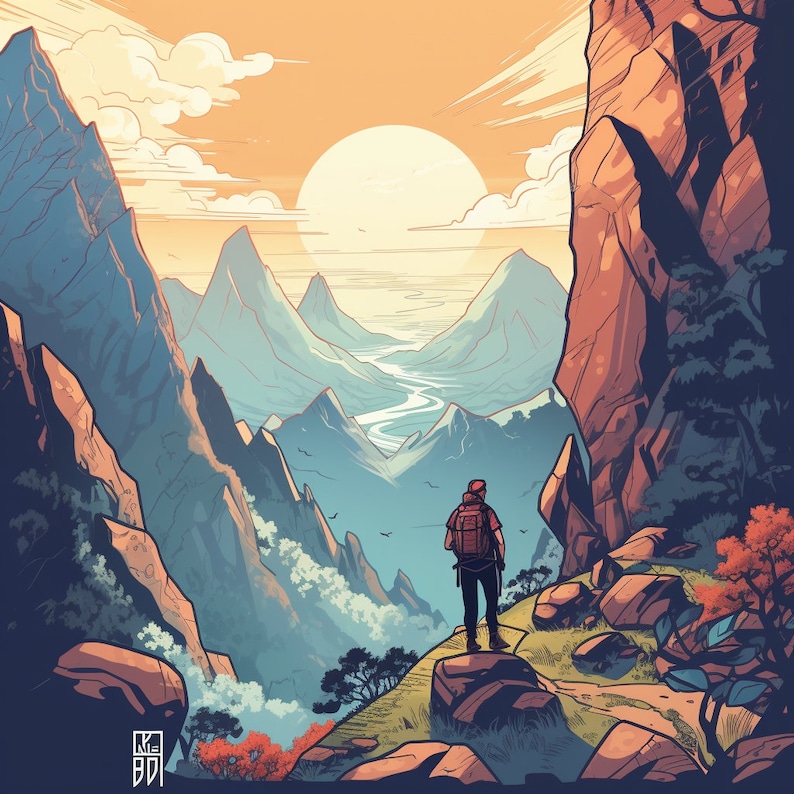 Adventure Awaits: Captivating Mountain Scenic Views in Comic Style - Etsy