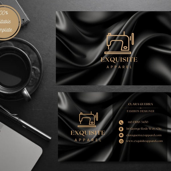 Printable Black Gold Elegant Fashion Designer Business Name Card, Business Card, Simple name card