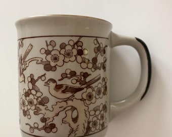 Vintage MCM Festival Mug: Cherry Blossom & Bird Design