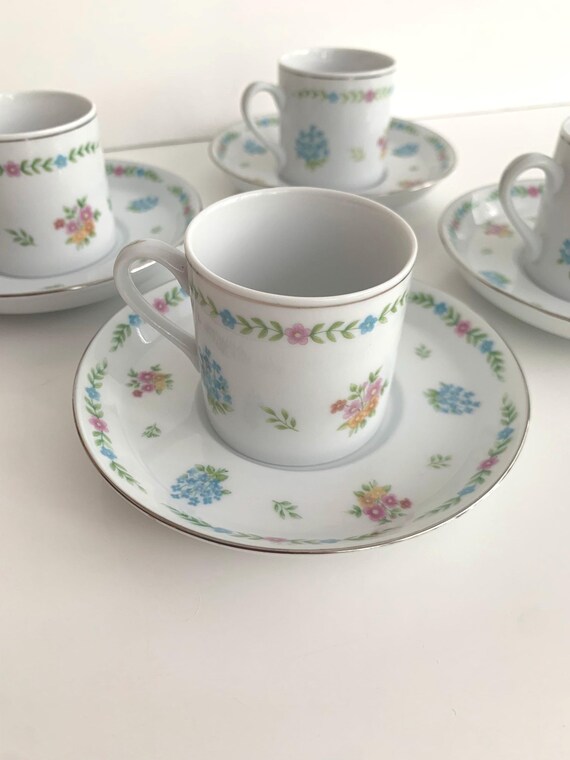 Tea Cups And Saucers Set Of 6, 8 OZ Ceramic Tea Cups With Saucers Vintage Floral Tea Cup Set For Cappuccino, Indian Tea, Macchiato, Lattes Afternoon Tea Birthday Housewarming Party Supply