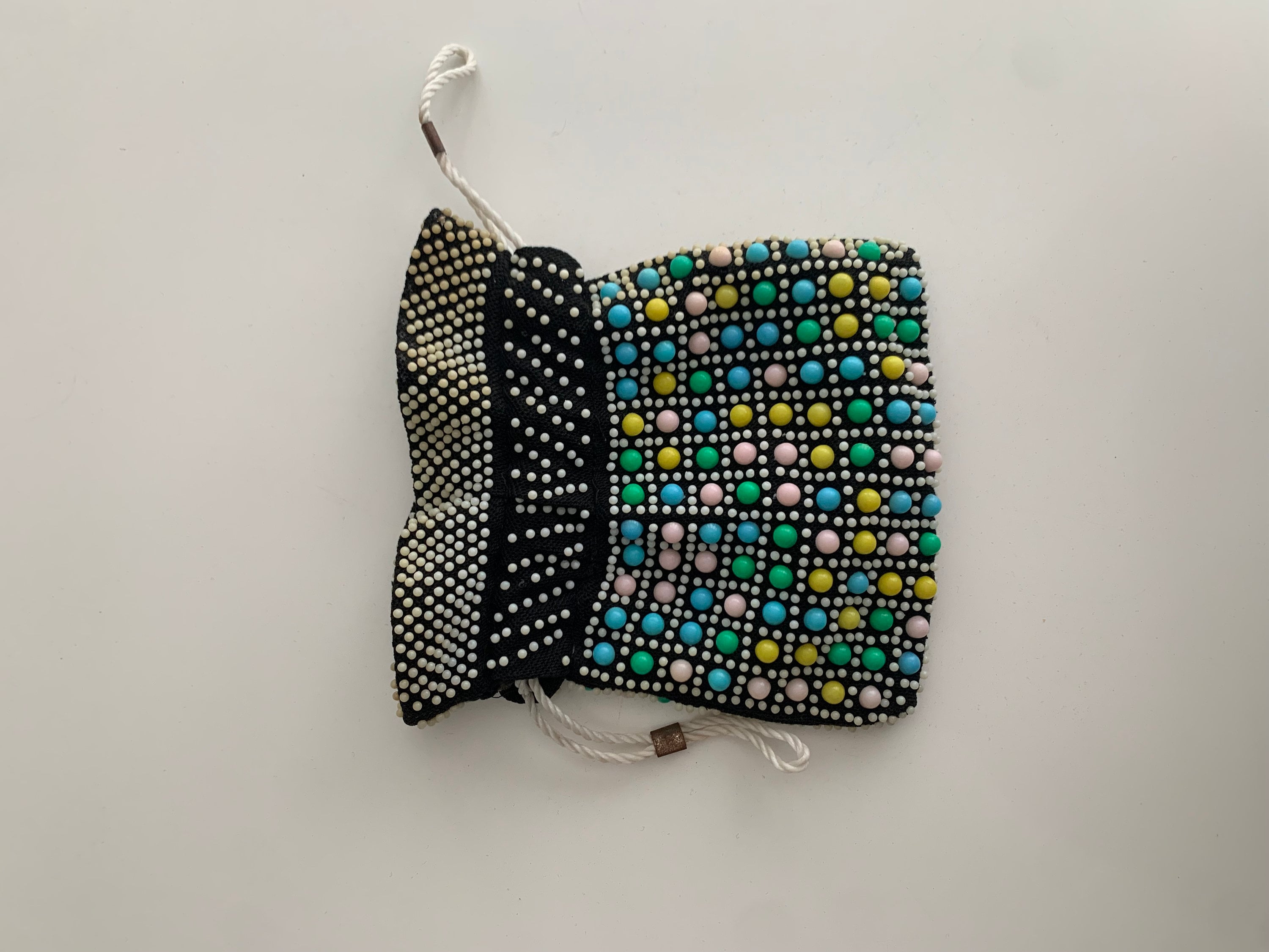 1960s Vintage Beaded Cinch Bag: Black Fabric With Pastel Beads - Etsy display picture 1