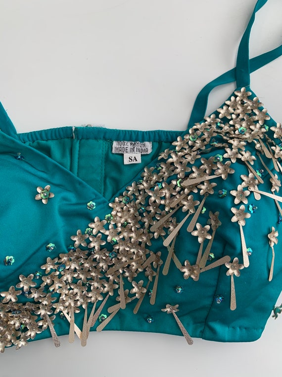 Silk costume sequin bustier lingerie crop top wit… - image 3