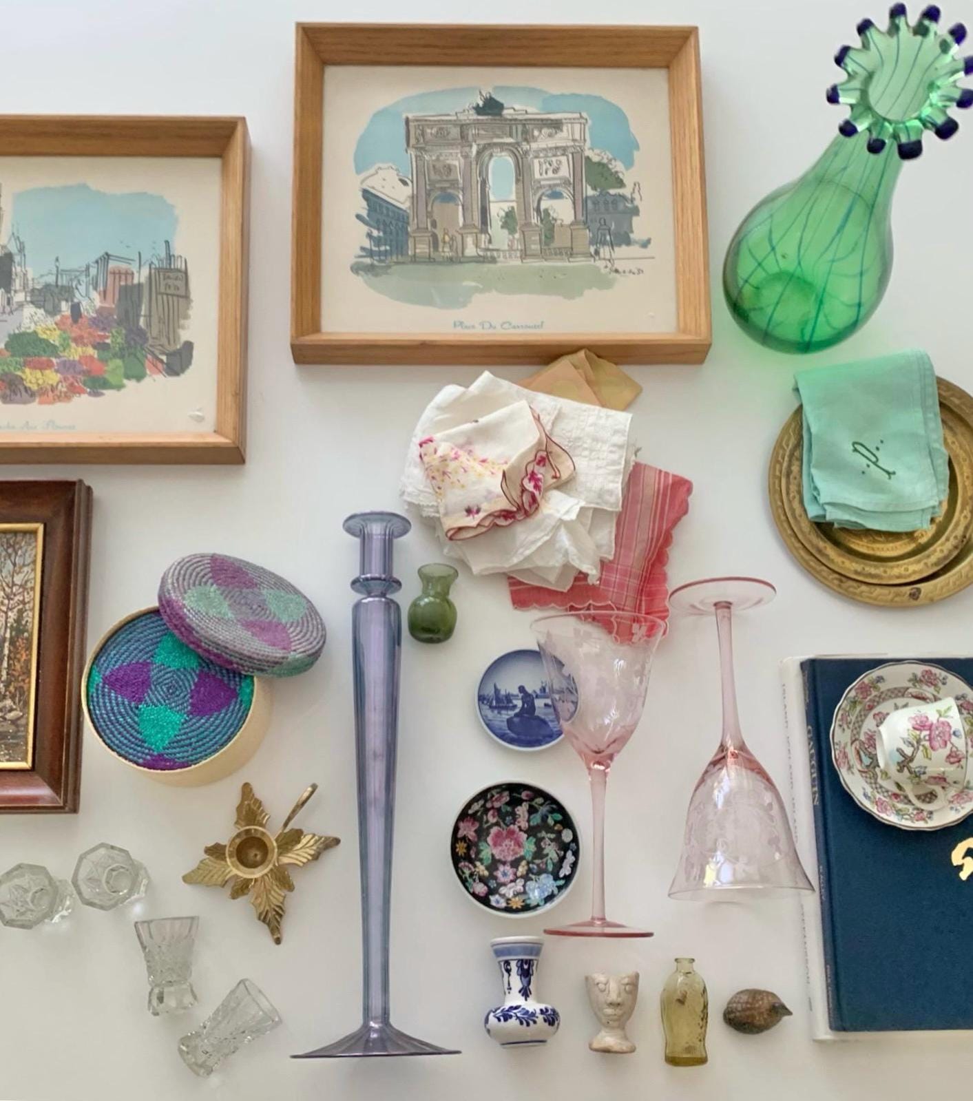 ヴィンテージ ピカソ スタイル ガラス花瓶：グリーン＆ブルーのピン