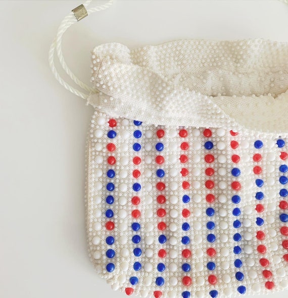 Vintage 1960s Beaded Cinch Bag: Red, White & Blue… - image 3