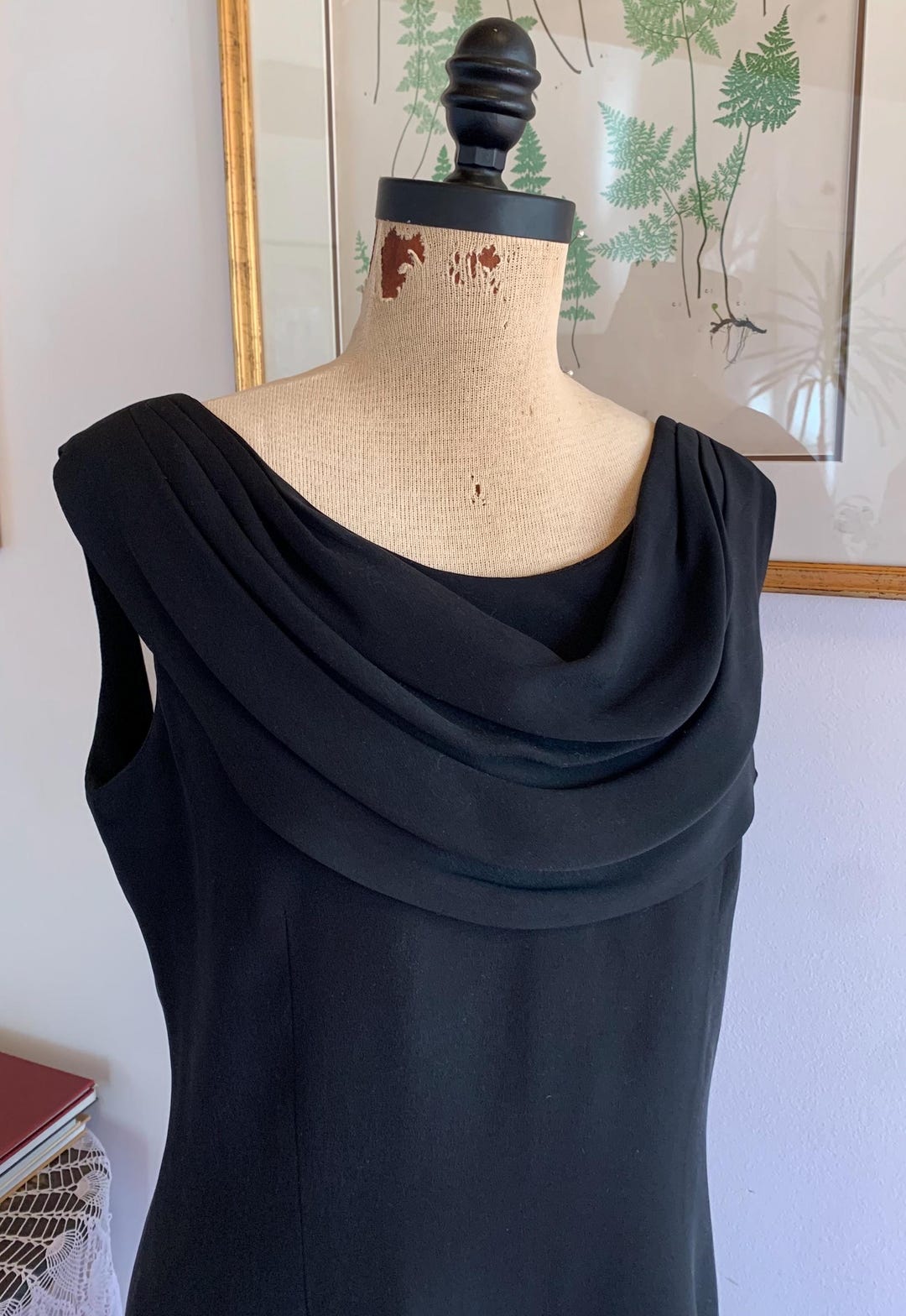 Robe en soie noire August Hale vintage des années 80 et 90 : col ...