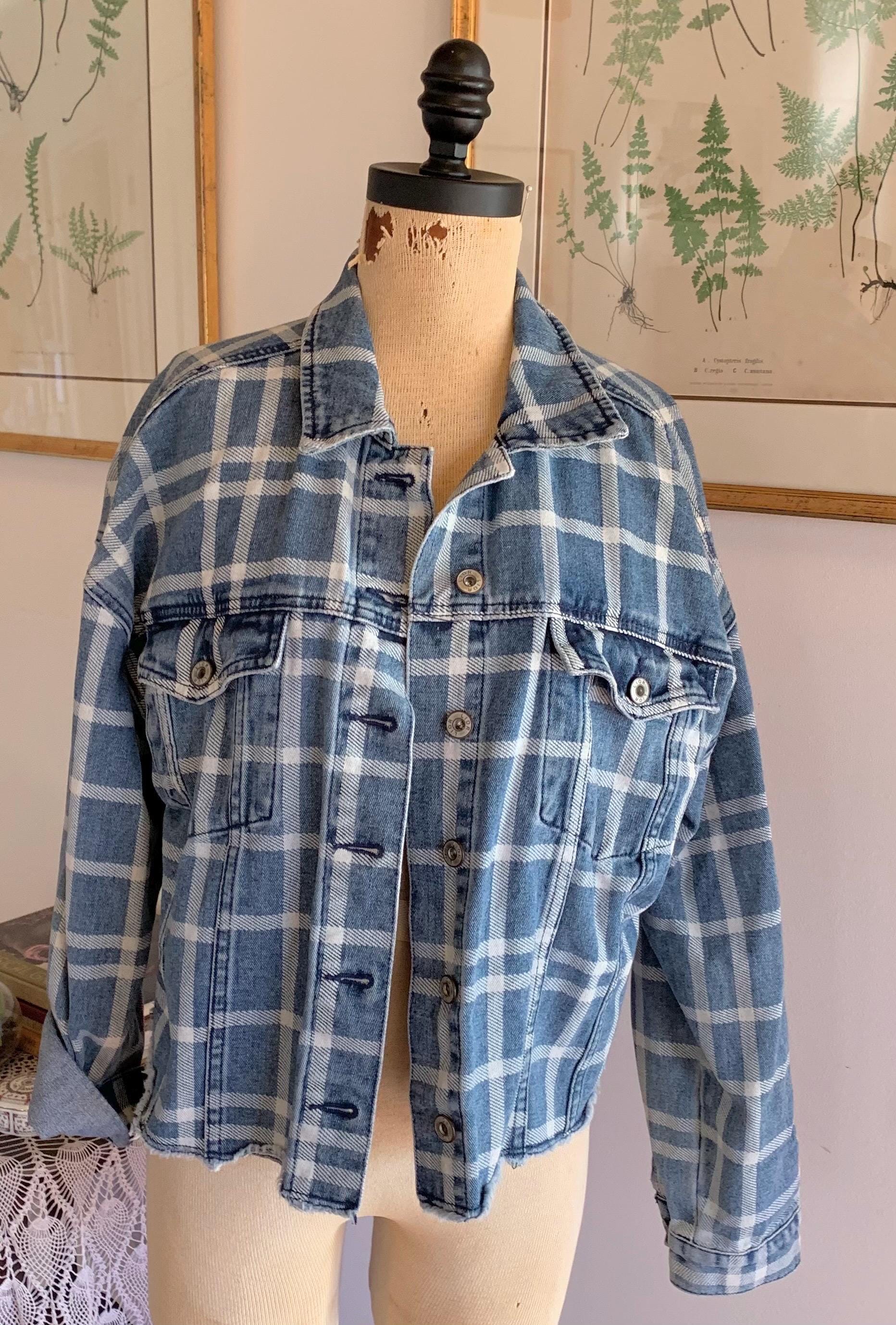 Vintage Paris Brand Denim Blue Plaid Jean Made in France