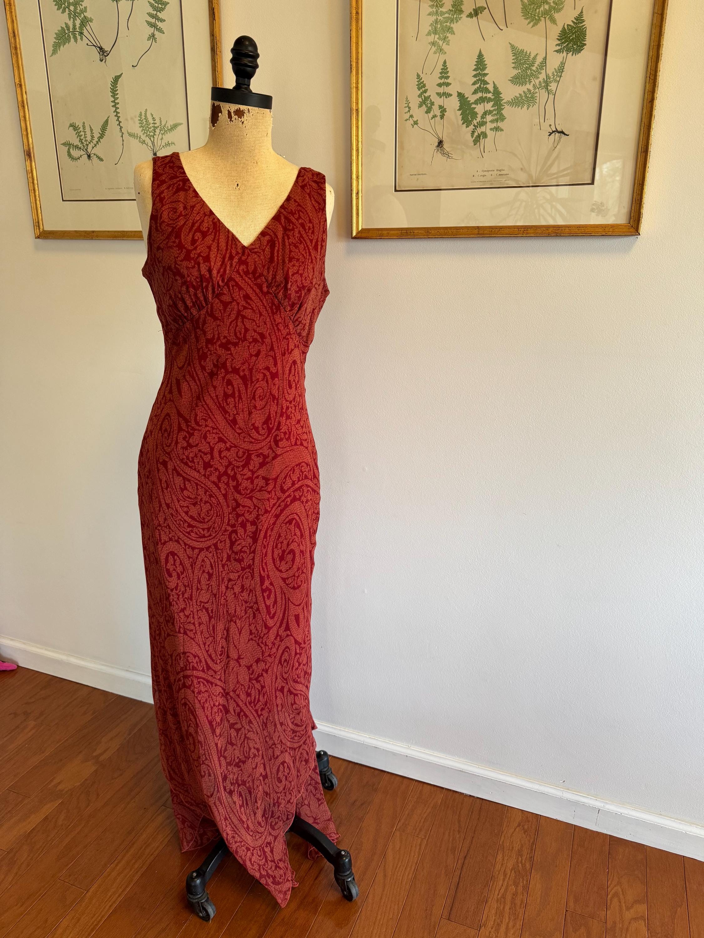 Vintage Ralph Lauren Style Red Silk Dress; Bias Cut, Florentine
