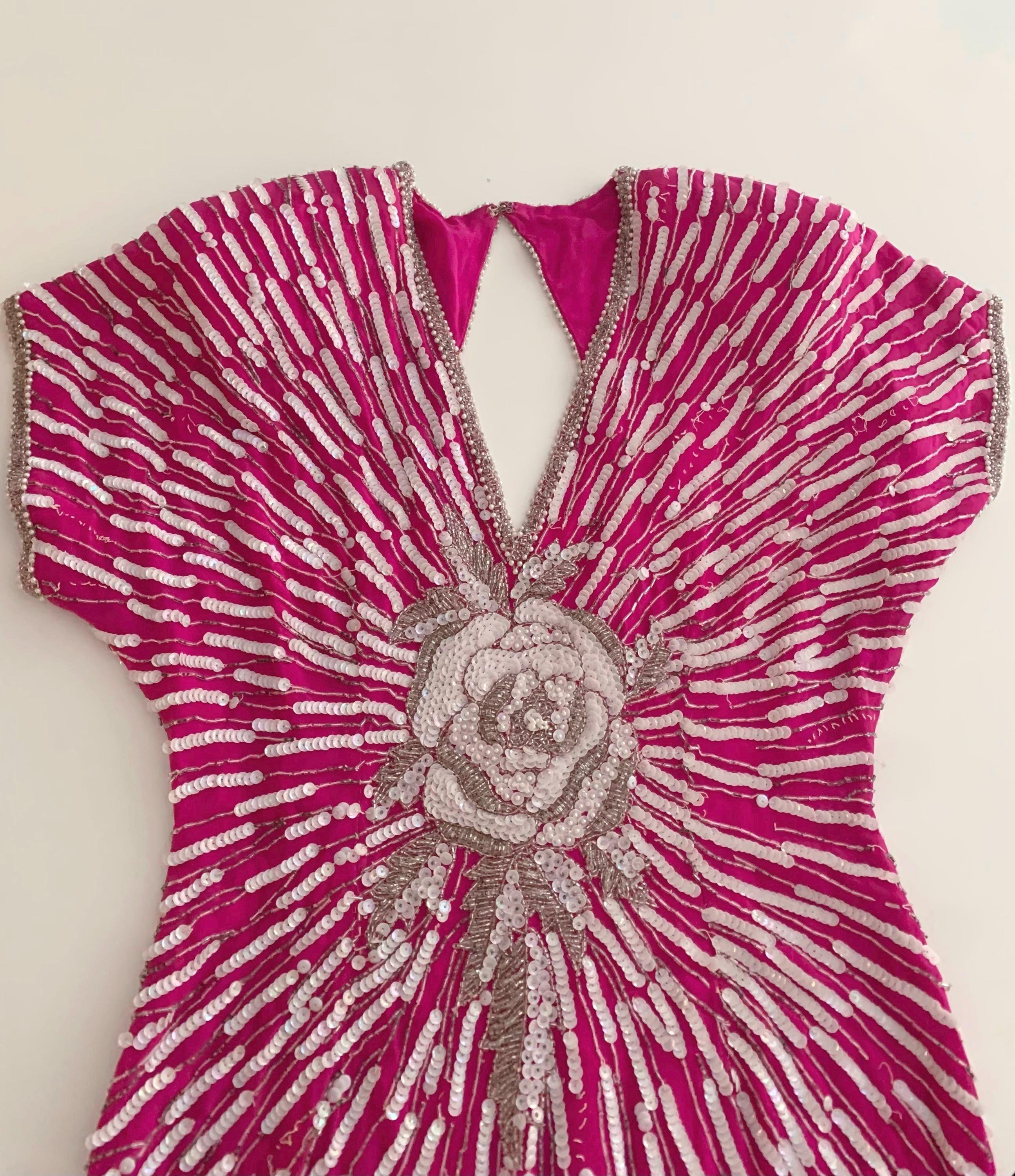 Vintage Barbie Pink Silk Cocktail Party Dress With White & Silver Sequins  and Beading Center Rose and Starburst Design. STUNNING! - Etsy