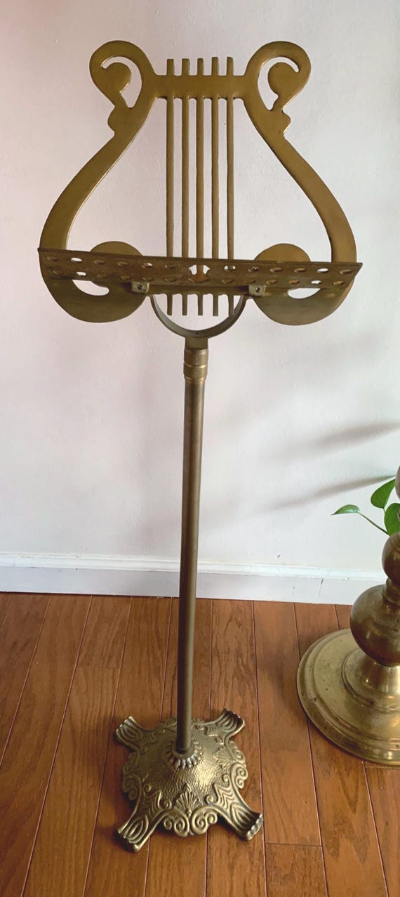 Vintage MCM Brass Lyre Music Stand for Sheet Music or Decor