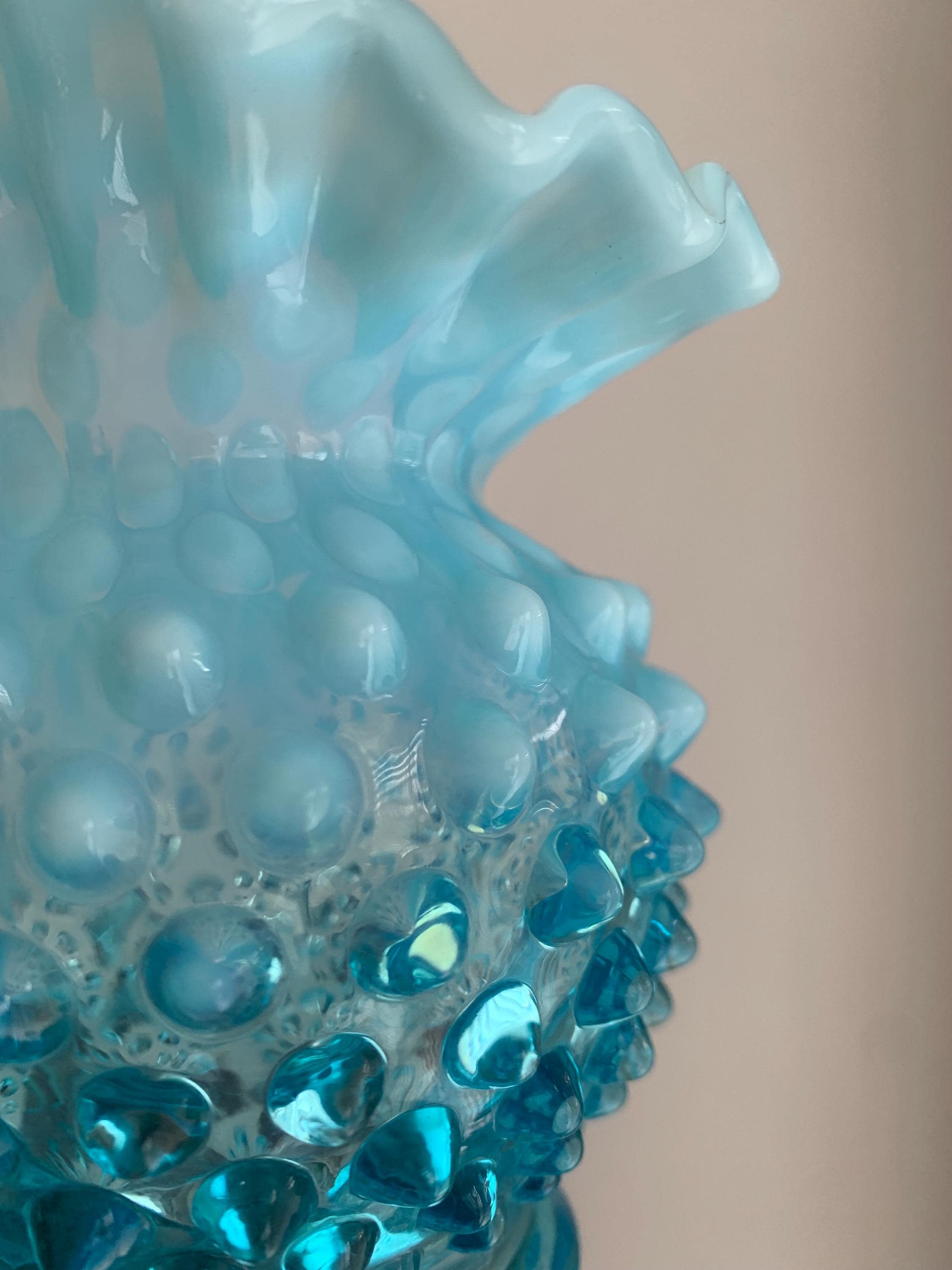 希少 fenton シルバーターコイズ クレスト ボンボン ミルクグラス 希少