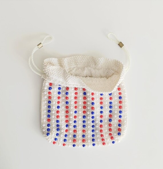 Vintage 1960s Beaded Cinch Bag: Red, White & Blue… - image 2