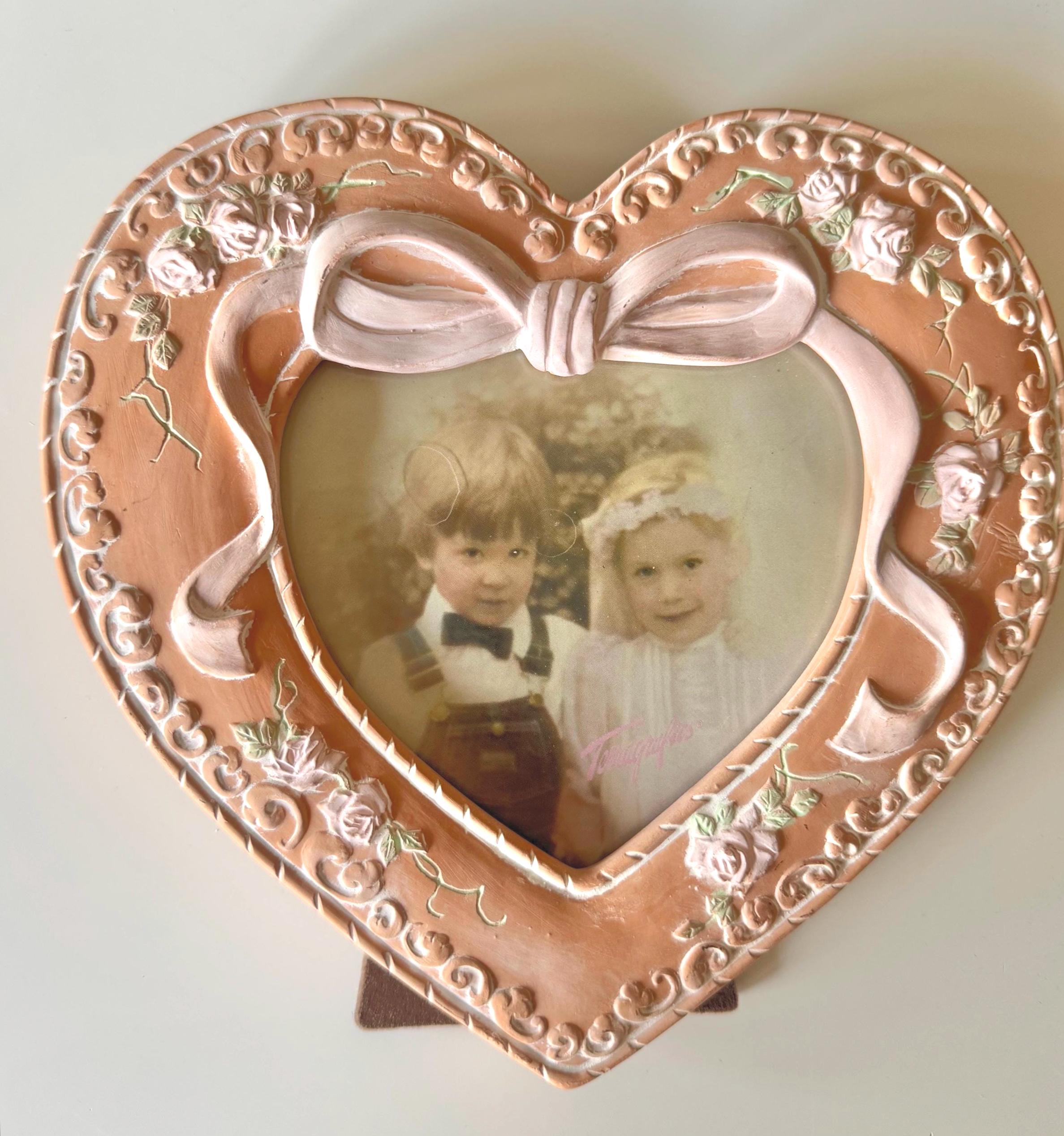 Vintage 80s Terracotta Heart Picture Frame: Roses & Ribbons - Etsy