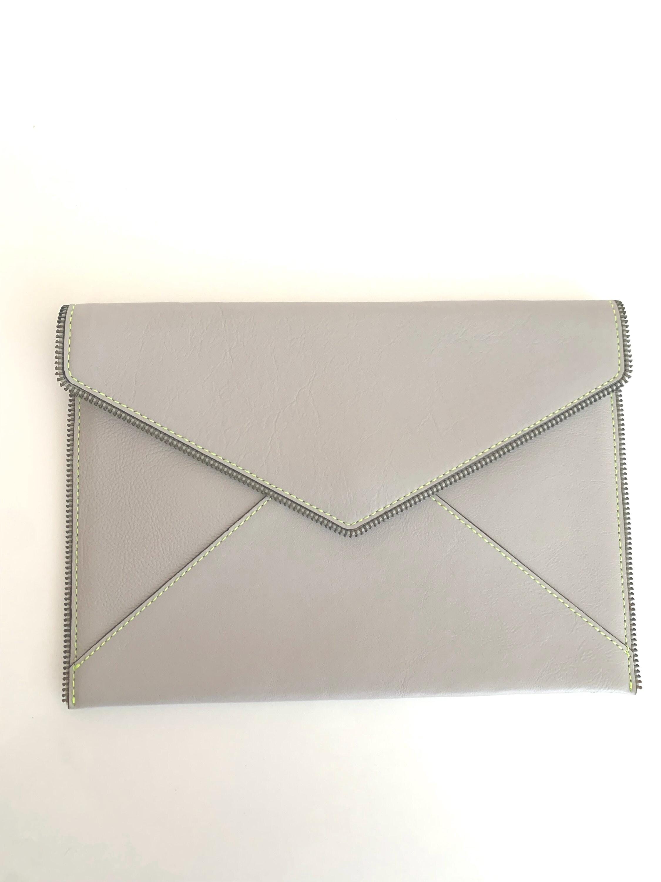 Rebecca Minkoff Leo Clutch Perforated NEW Rebecca Minkoff Leo Envelope Clutch Bag in Gray Leather With