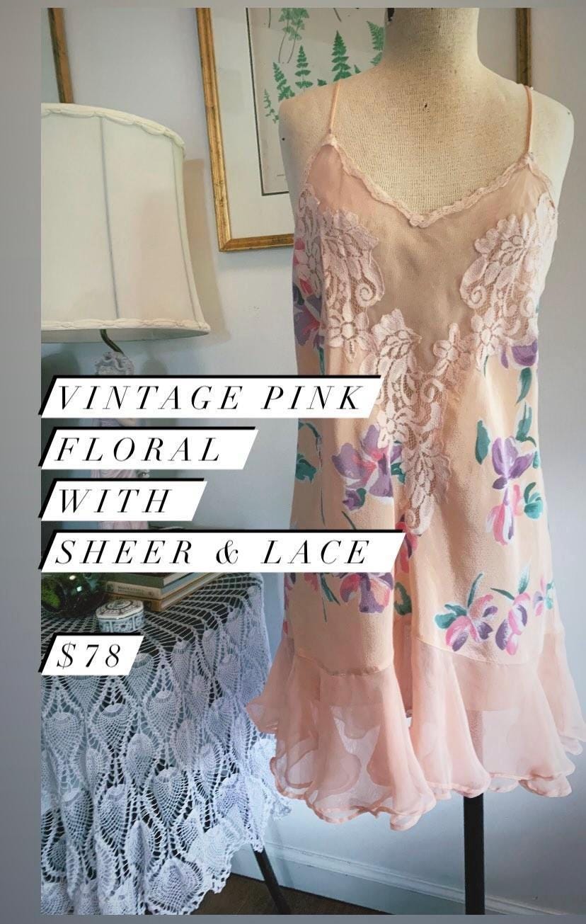 Vintage 90s Victoria's Secret Slip Dress: Peach Floral Lingerie, Lace Trim  - Etsy