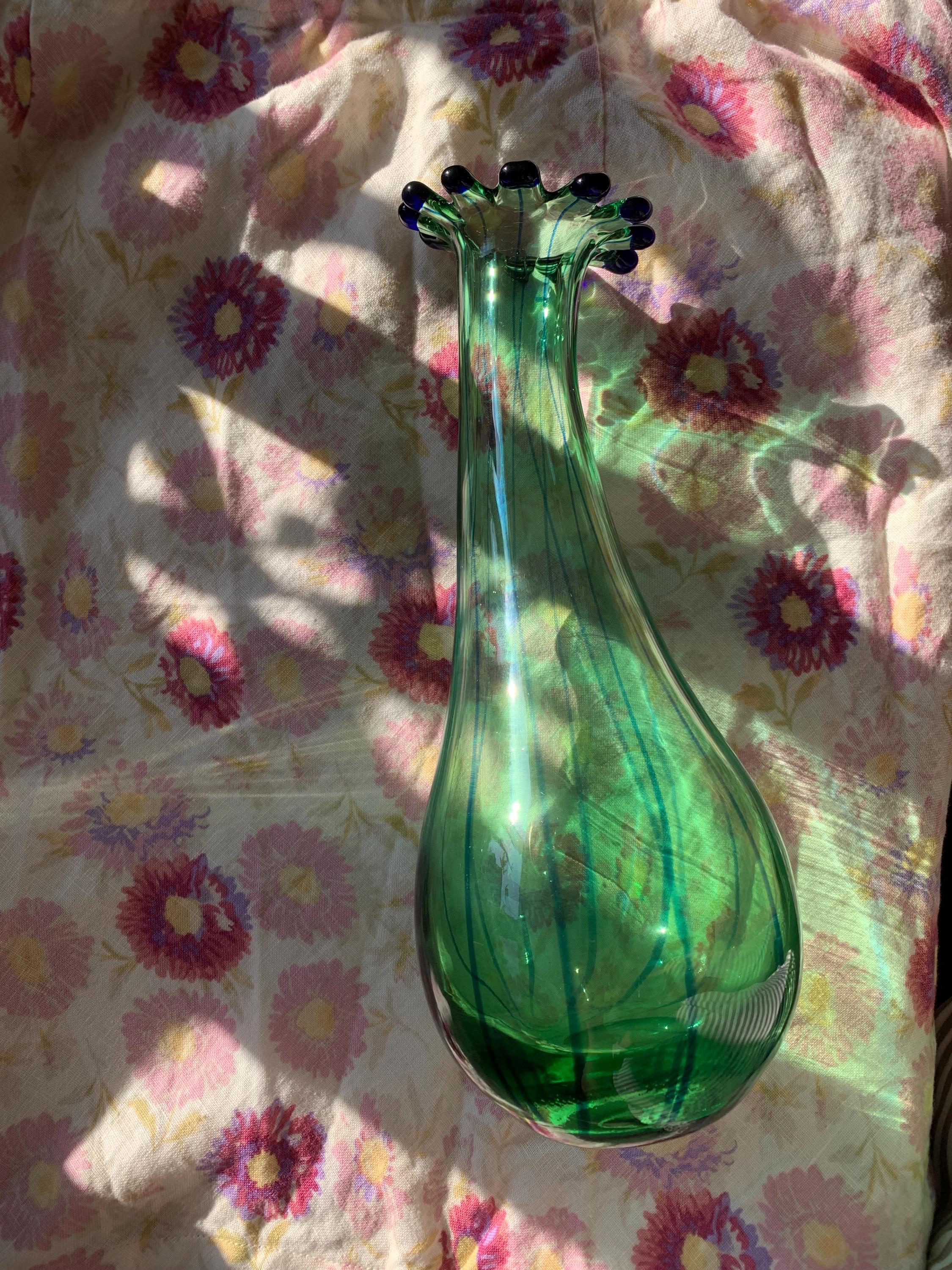 ヴィンテージ ピカソ スタイル ガラス花瓶：グリーン＆ブルーのピン