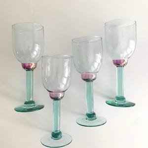 Set of 4 Vintage Pink & Green Glassware Wine Glasses. Very Barbie ...