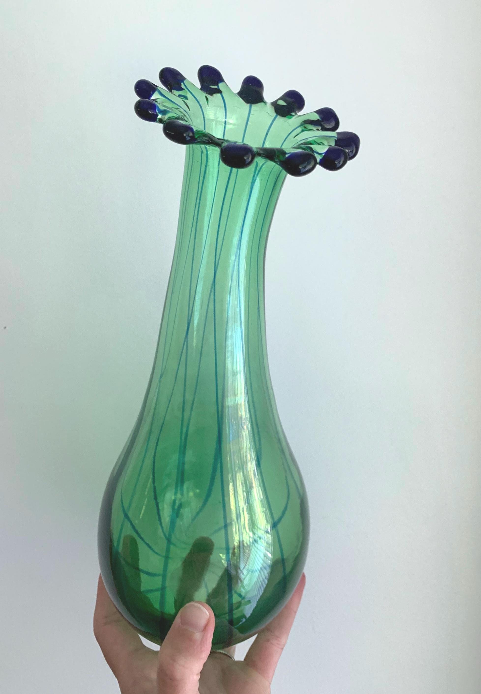 ヴィンテージ ピカソ スタイル ガラス花瓶：グリーン＆ブルーのピン
