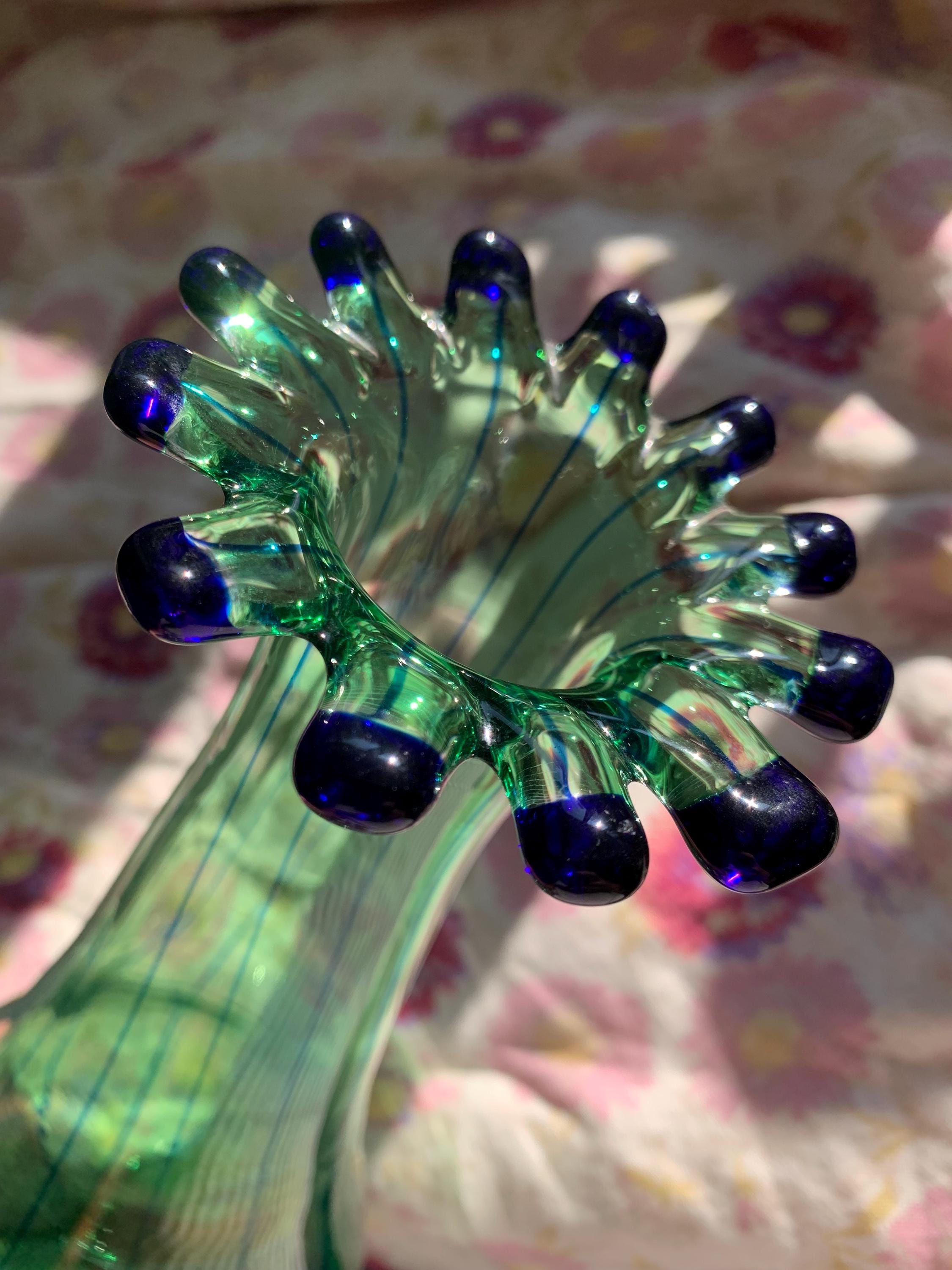 ヴィンテージ ピカソ スタイル ガラス花瓶：グリーン＆ブルーのピン