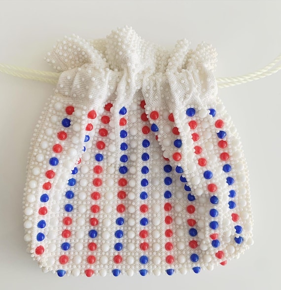Vintage 1960s Beaded Cinch Bag: Red, White & Blue… - image 4