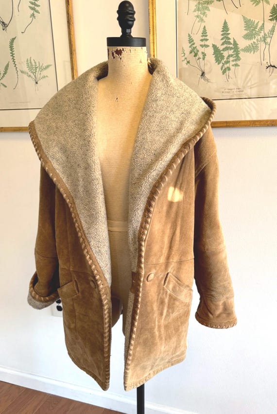 Vintage Suede Shearling Barn Coat, Ralph Lauren Style Jacket, Size Small