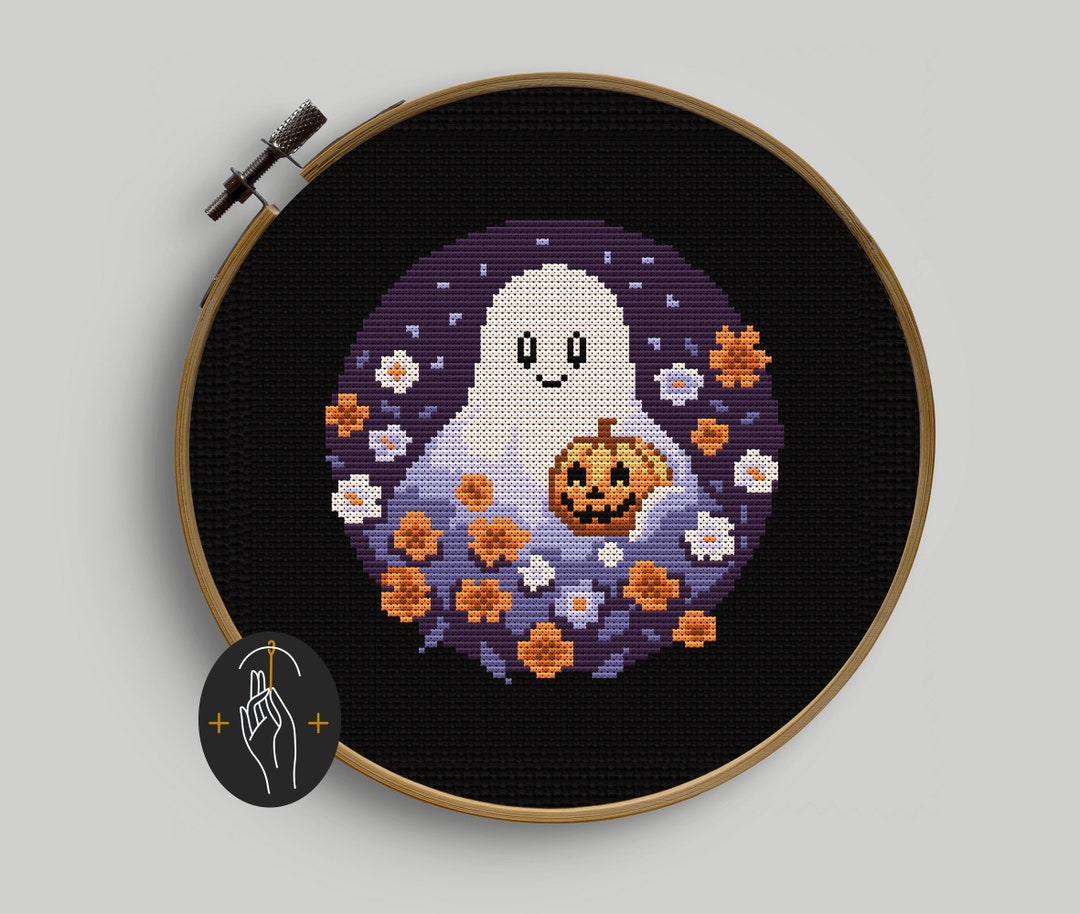Ghost With Flowers - Cross Stitch Pattern - Easy - Funny - Cute - Small ...