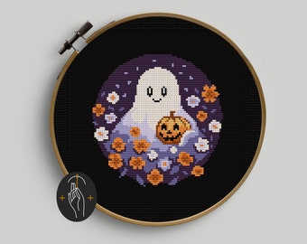 Ghost With Flowers - Cross Stitch Pattern - Easy - Funny - Cute - Small - Halloween - Spooky - Pumpkin -  Autumn - Digital PDF