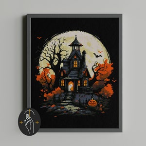 Haunted House - Cross Stitch Pattern - Gothic Cross Stitch - Witchy - Halloween - Spooky - Ghost - full moon - Autumn - Digital PDF