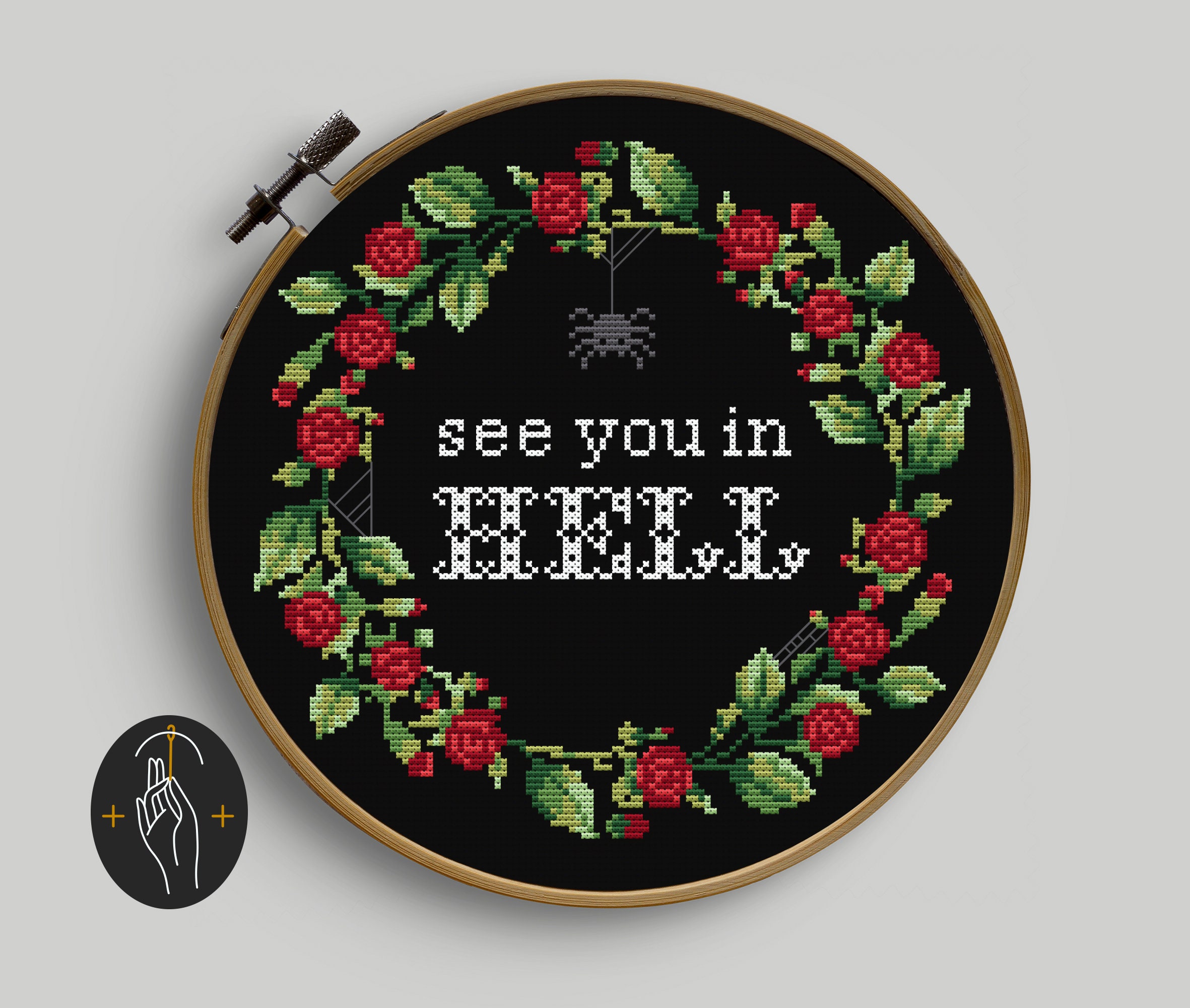 See You In Hell - Cross Stitch Pattern - Gothic Cross Stitch - Witchy - Vintage - Spooky - Digital PDF