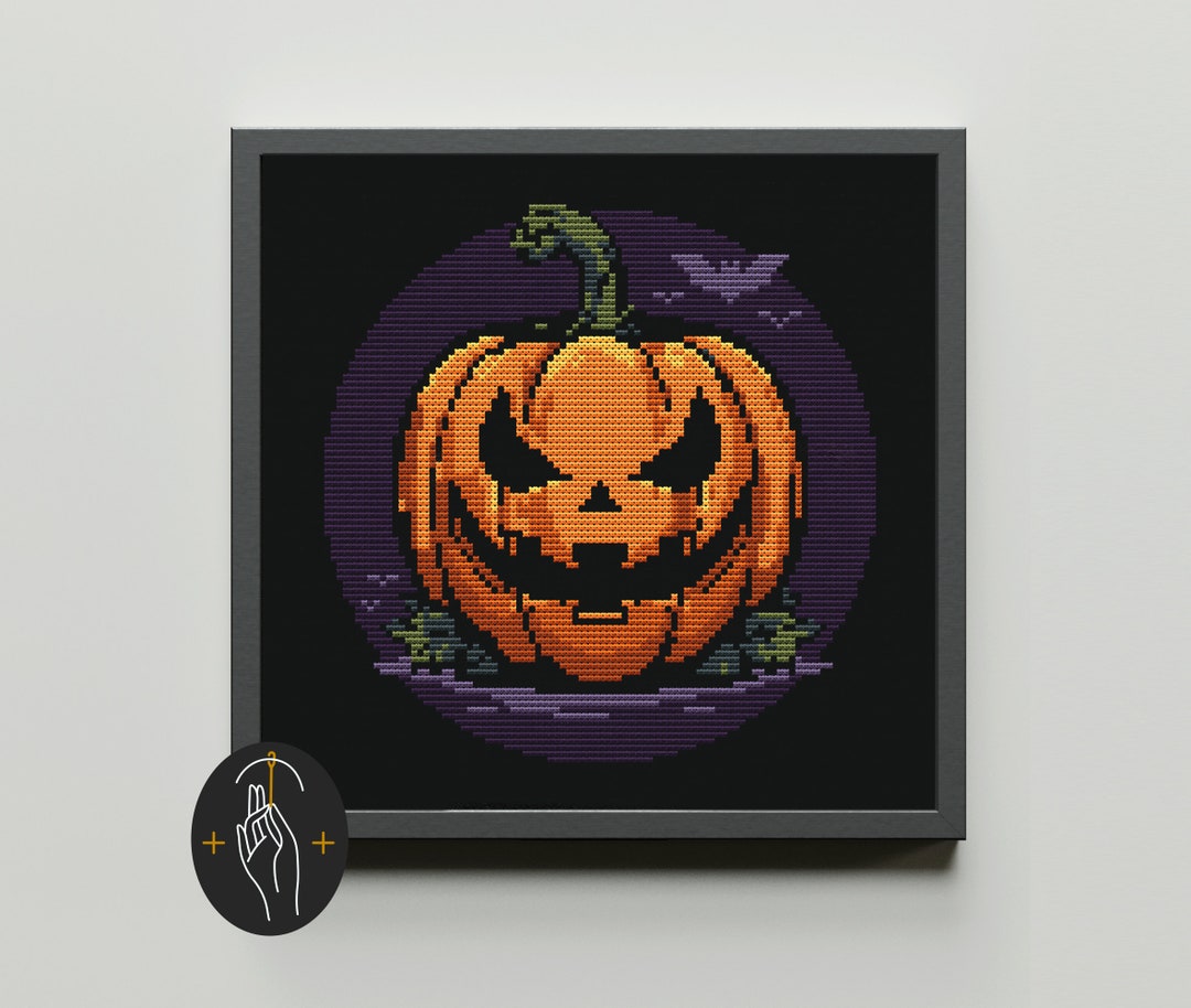 Scary Halloween Pumpkin - Cross Stitch Pattern - Jack O'lantern - Easy ...