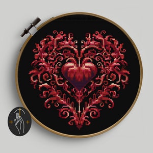 Gothic Heart - Cross Stitch Pattern - Witchy - Romantic - Vintage - Magic Art - Gothic Ornament - Valentine DIY - Digital PDF