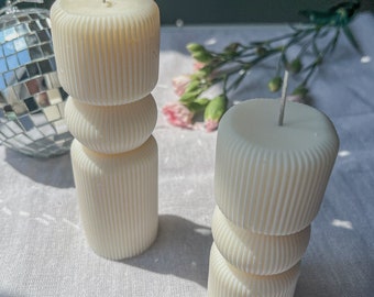 Tall Ribbed pillar candle | soy vegan candles | aesthetic | home decor | gift ideas | gift set | new home gift |wedding decor