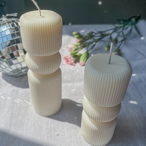 Tall Ribbed pillar candle | soy vegan candles | aesthetic | home decor | gift ideas | gift set | new home gift |wedding decor