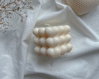 Cube heart candle | bubble heart candle | pure coconut wax | aesthetic home decor candles | eco candles | birthday gift ideas