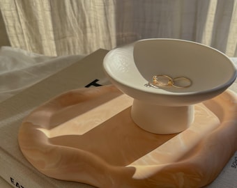Pedestal Bowl, Decorative Tray With Foot, Aesthetic Dish For Jewelry or Sweets, Modern Coffee Table decoration, Gift for any occasion
