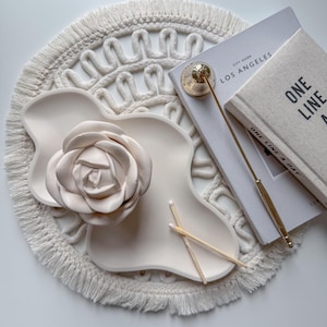 Housewarming Gift Set, Neutral Beige Home Decor, Irregular Wavy Trinket Tray, Scented Candle in Rose Container, Gifts for Her, Gifts for Mom