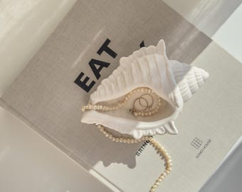 Cuenco decorativo de conchas marinas, adorno costero hecho a mano, decoración minimalista para el hogar, decoración neutra para casa de playa, plato para guardar joyas