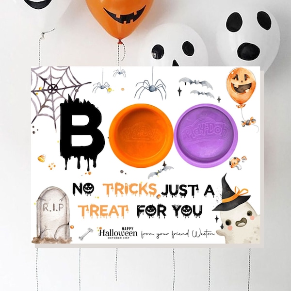 Halloween Play-Doh Favor Treat Card,Halloween Gift Tag, Trick Or Treat Halloween School Treat, Halloween Favor Tags,Boo Gift Tags, Treat tag