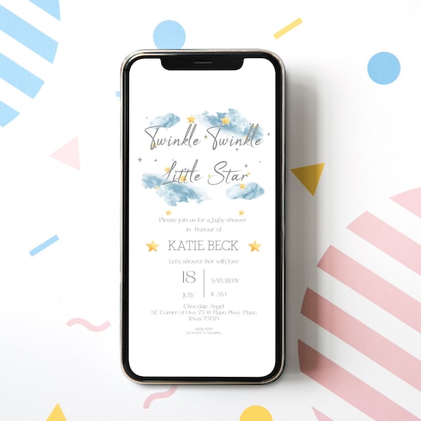 Twinkle Twinkle Little Star Baby Shower Evite, Blue Sprinkle Baby Shower Electronic Invitation Template, Blue Boy Baby Shower Mobile Evite