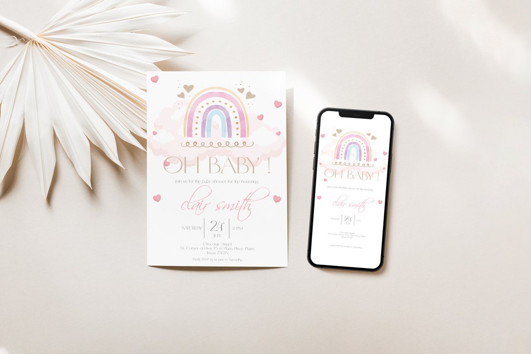 Boho Rainbow Pastel Baby Shower Invitation Template Rainbow - Etsy