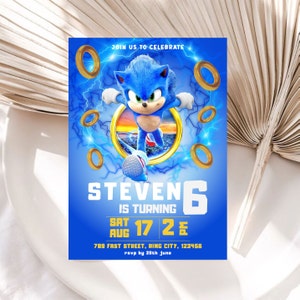 Editable Sonic Birthday Invitation, Super Hedgehog Boy Party Invite,Super Hedgehog Party Invitation, Super Sonic Birthday Template Printable