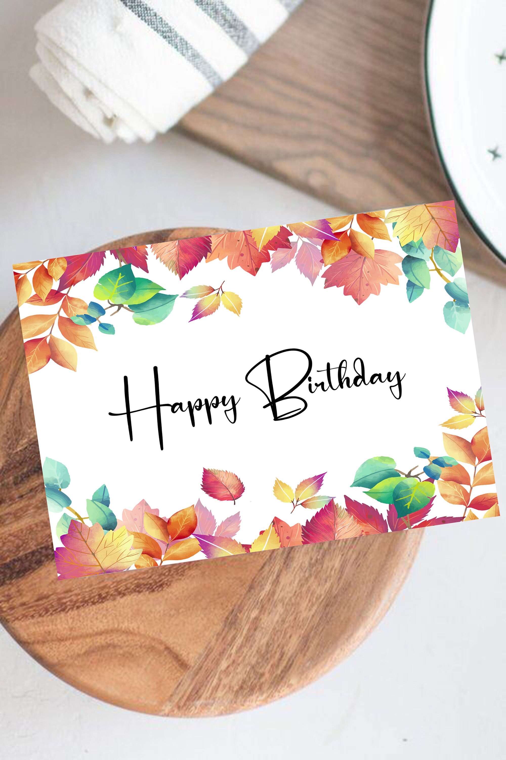 Floral Leaf Birthday Card , Printable Birthday Card, Autumn Fall ...