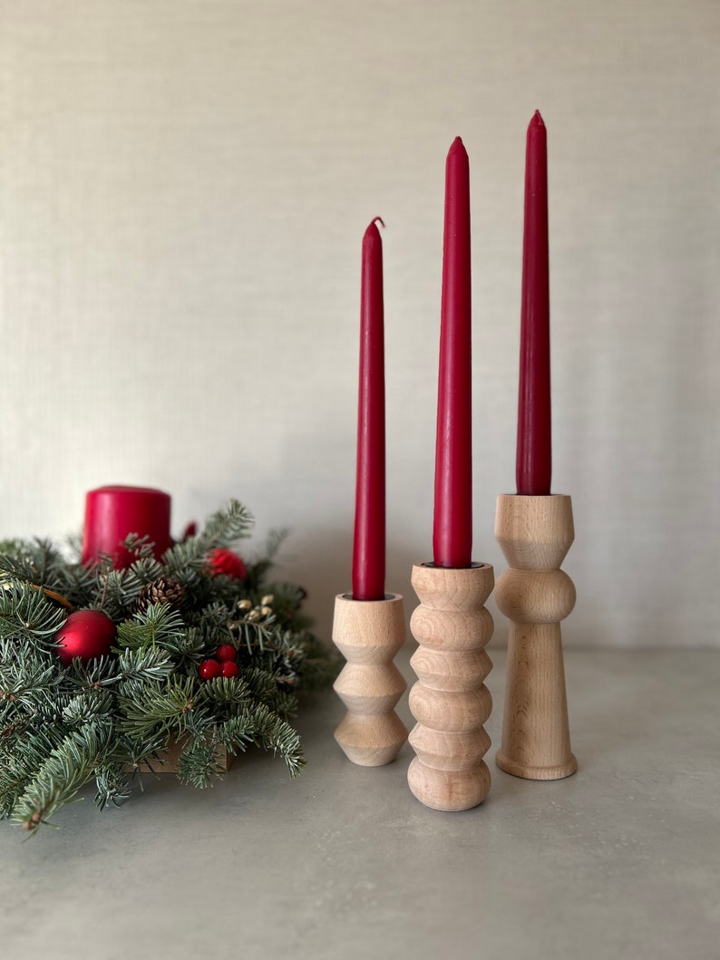 Elevate Your Celebration: Wooden Candle Holders for a Festive Christmas Table, Gift for Christmas, Scandinavian Style, Rustic Decor image 1