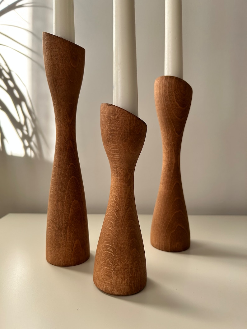 Rustic Elegance: Handcrafted Wooden Candle Holders for a Cozy Ambience, Mid-Century, Nordic Style, Scandinavian Style zdjęcie 6