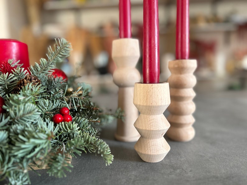 Elevate Your Celebration: Wooden Candle Holders for a Festive Christmas Table, Gift for Christmas, Scandinavian Style, Rustic Decor image 3