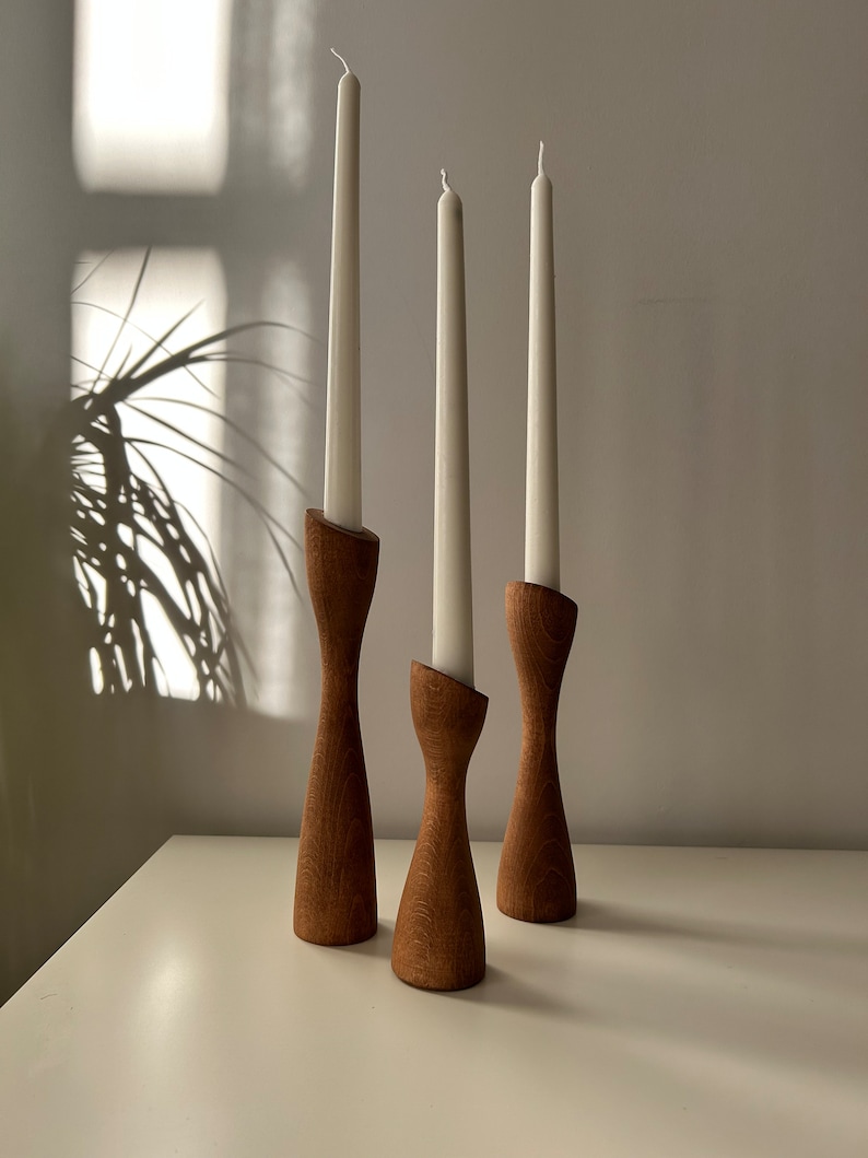 Rustic Elegance: Handcrafted Wooden Candle Holders for a Cozy Ambience, Mid-Century, Nordic Style, Scandinavian Style zdjęcie 5