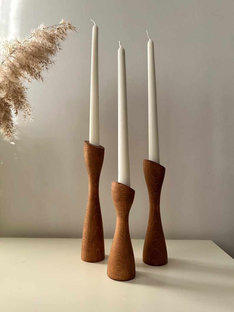 Rustic Elegance Handcrafted Wooden Candle Holders for a Cozy Ambience, Midcentury, Nordic