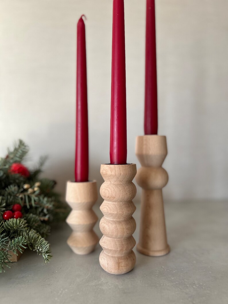 Elevate Your Celebration: Wooden Candle Holders for a Festive Christmas Table, Gift for Christmas, Scandinavian Style, Rustic Decor image 2